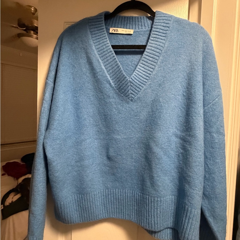 ZARA Soft V-Neck Blue Sweater